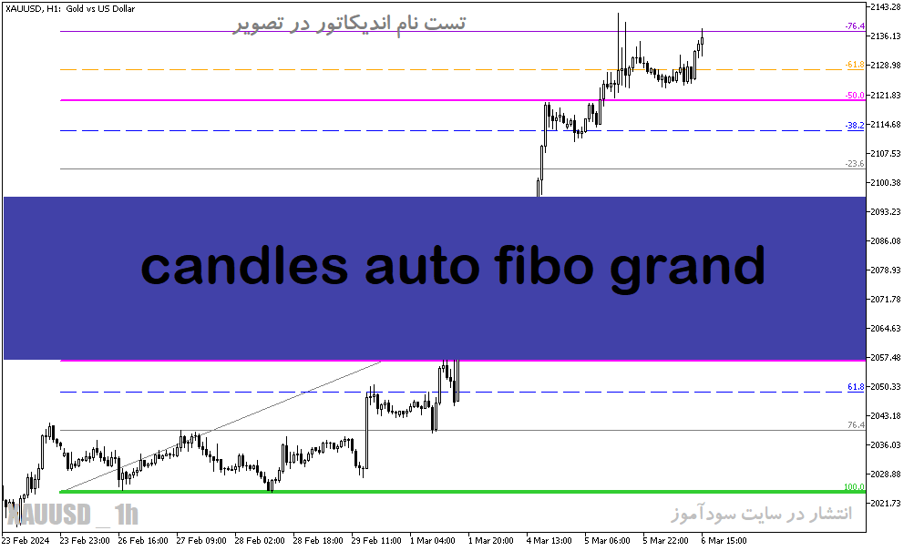 دانلود اندیکاتور فیبوناچی در بورس برای متاتریدر5 با نام candles auto fibo grand